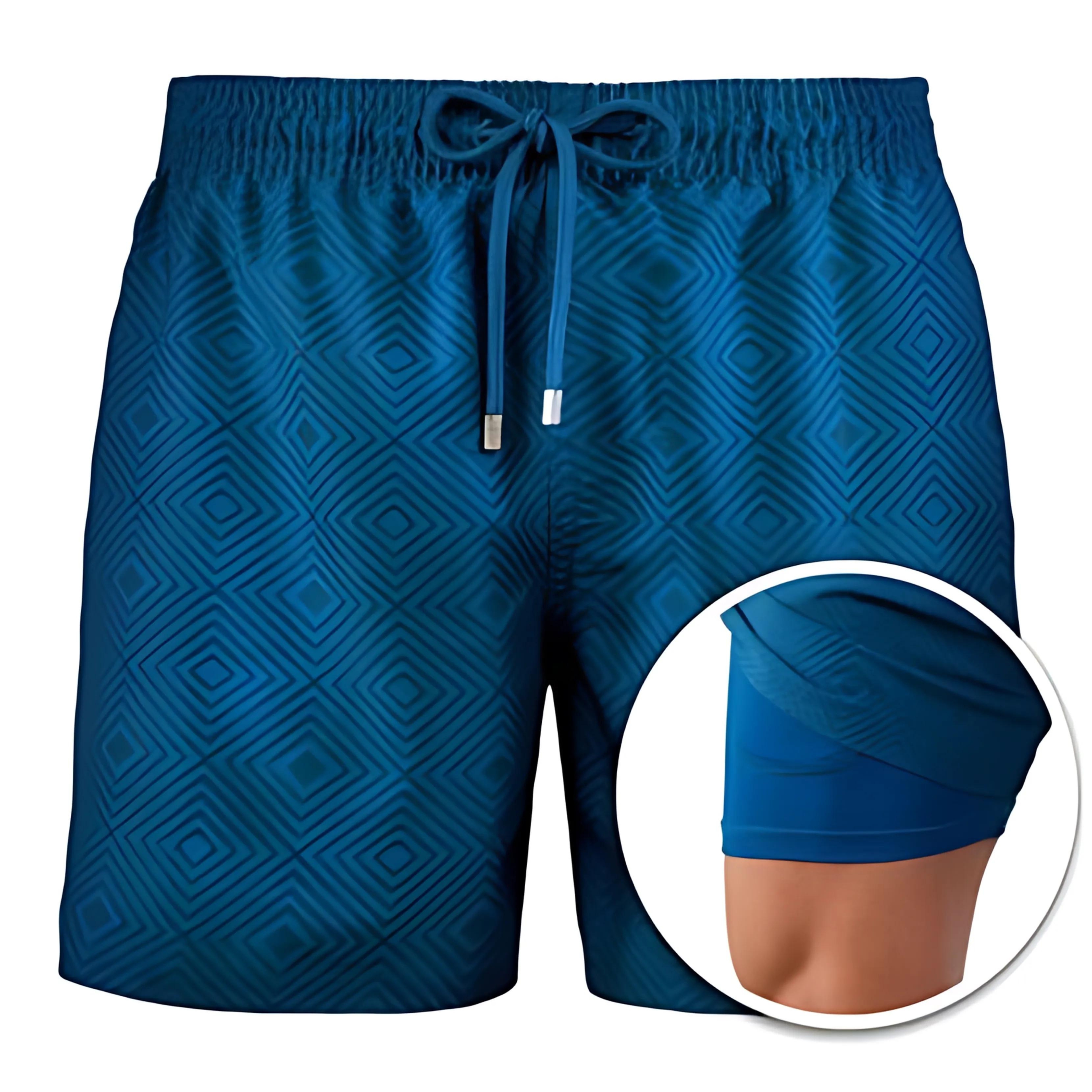 Zwembroek die niet jeukt - Donker blauw - Diamonds patroon