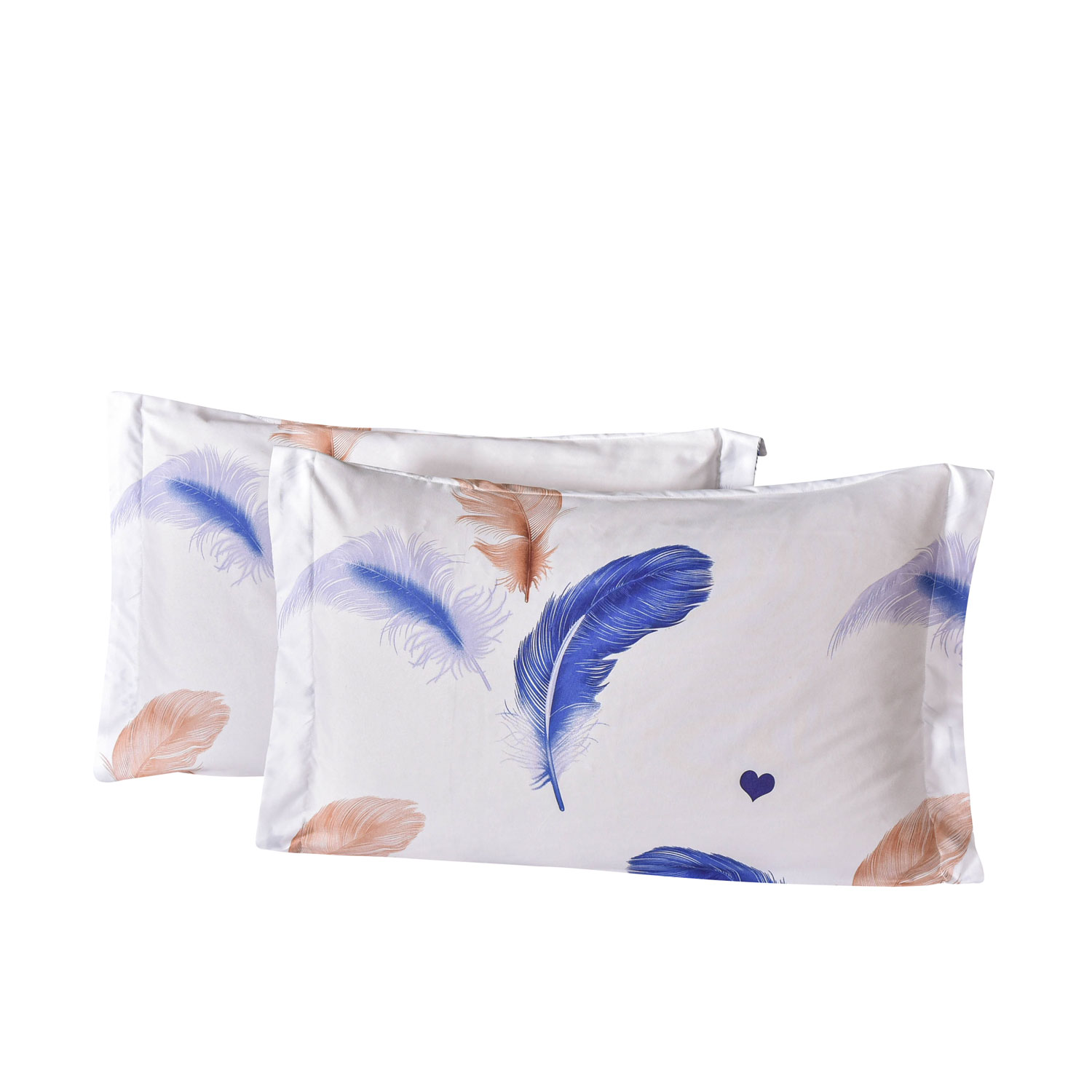 Kussenslopen Aveline wit blauw 60x70 cm veertjes en hartjes