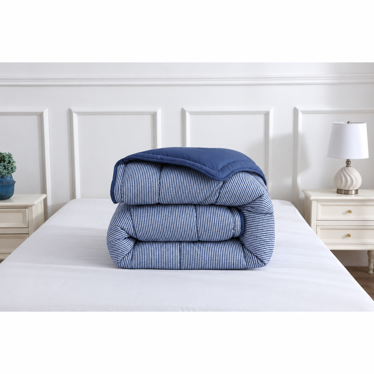 Dekbed met vaste overtrek - gestreept blauw (4)