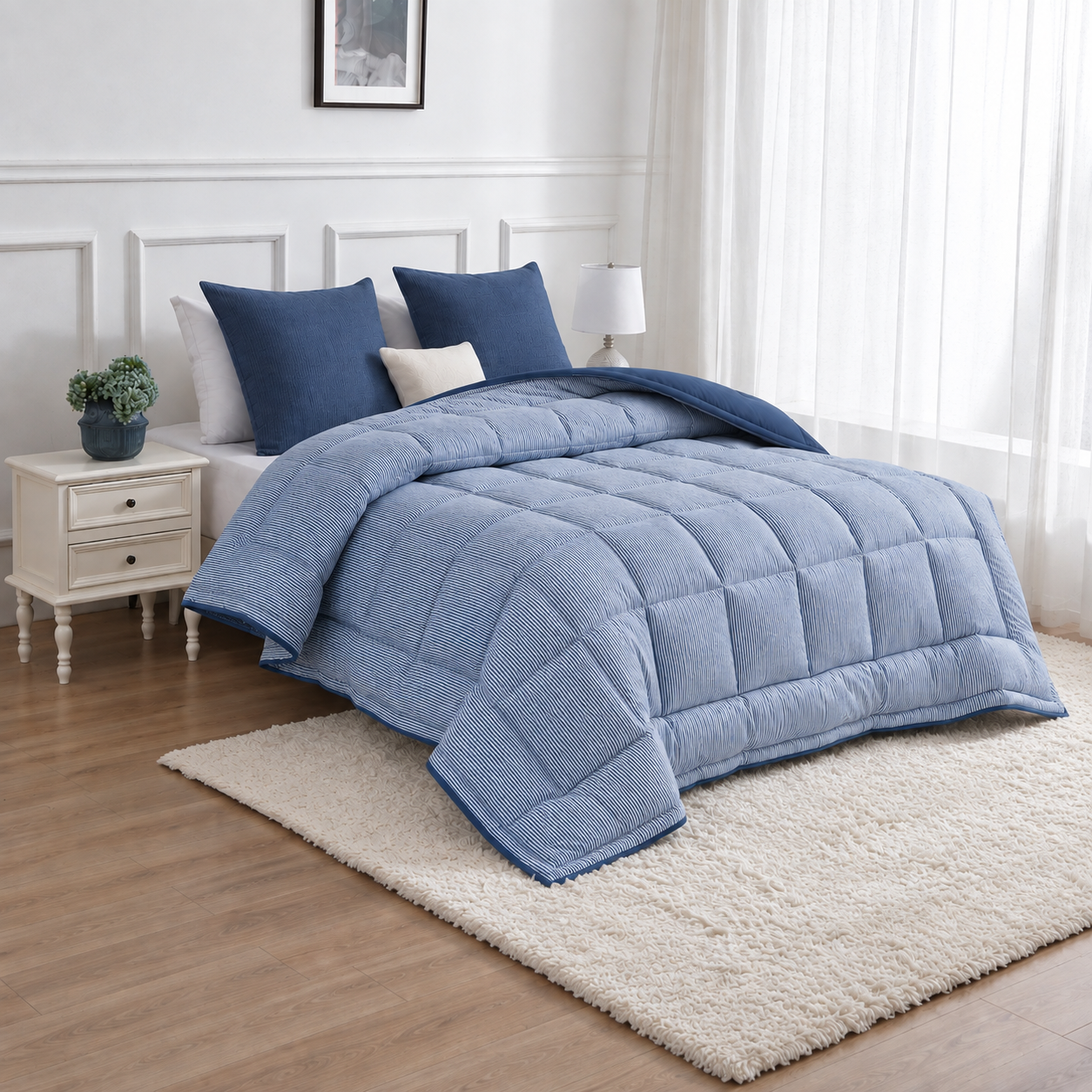 Dekbed met vaste overtrek - gestreept blauw (4) (1)