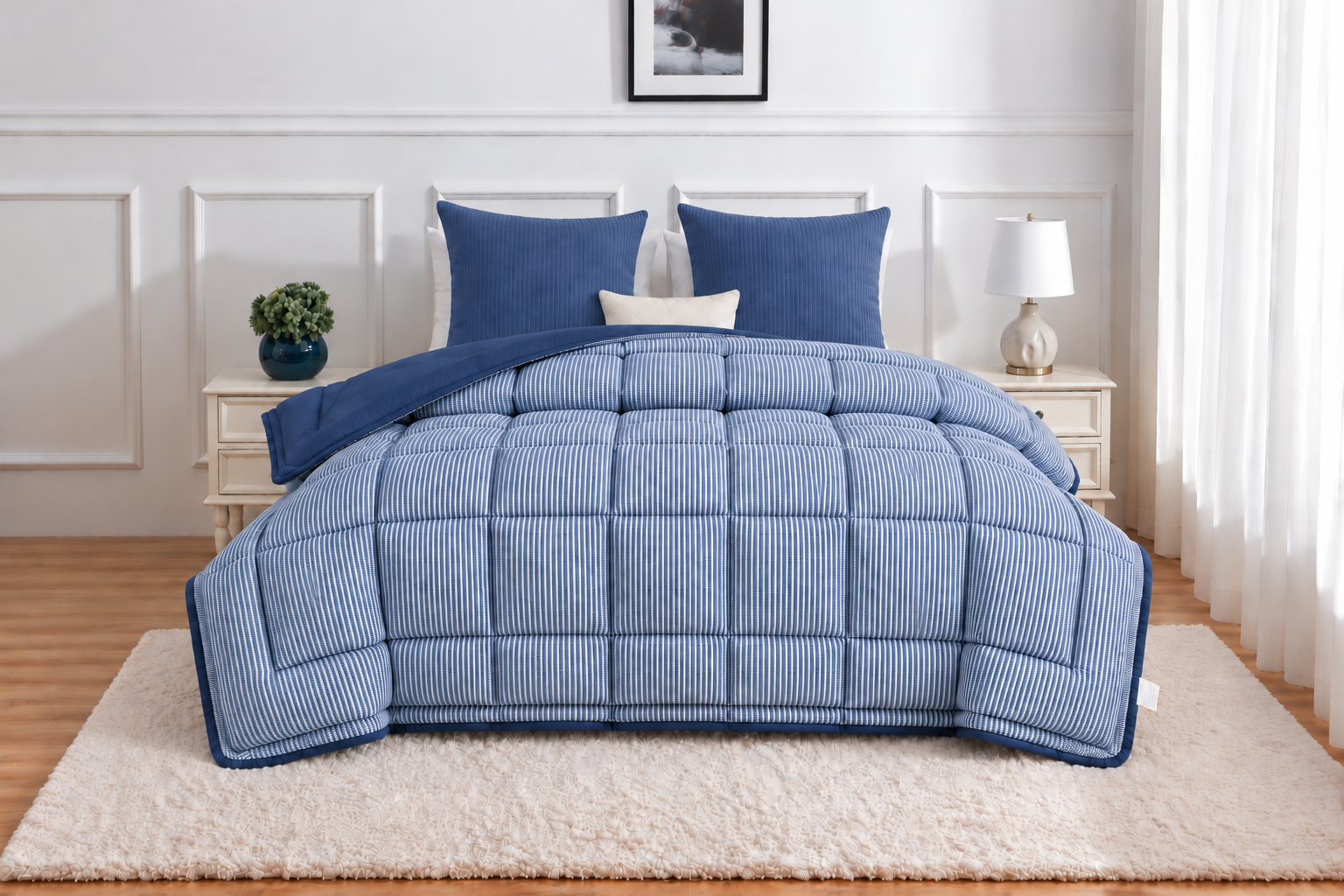 Dekbed met vaste overtrek - gestreept blauw (2)