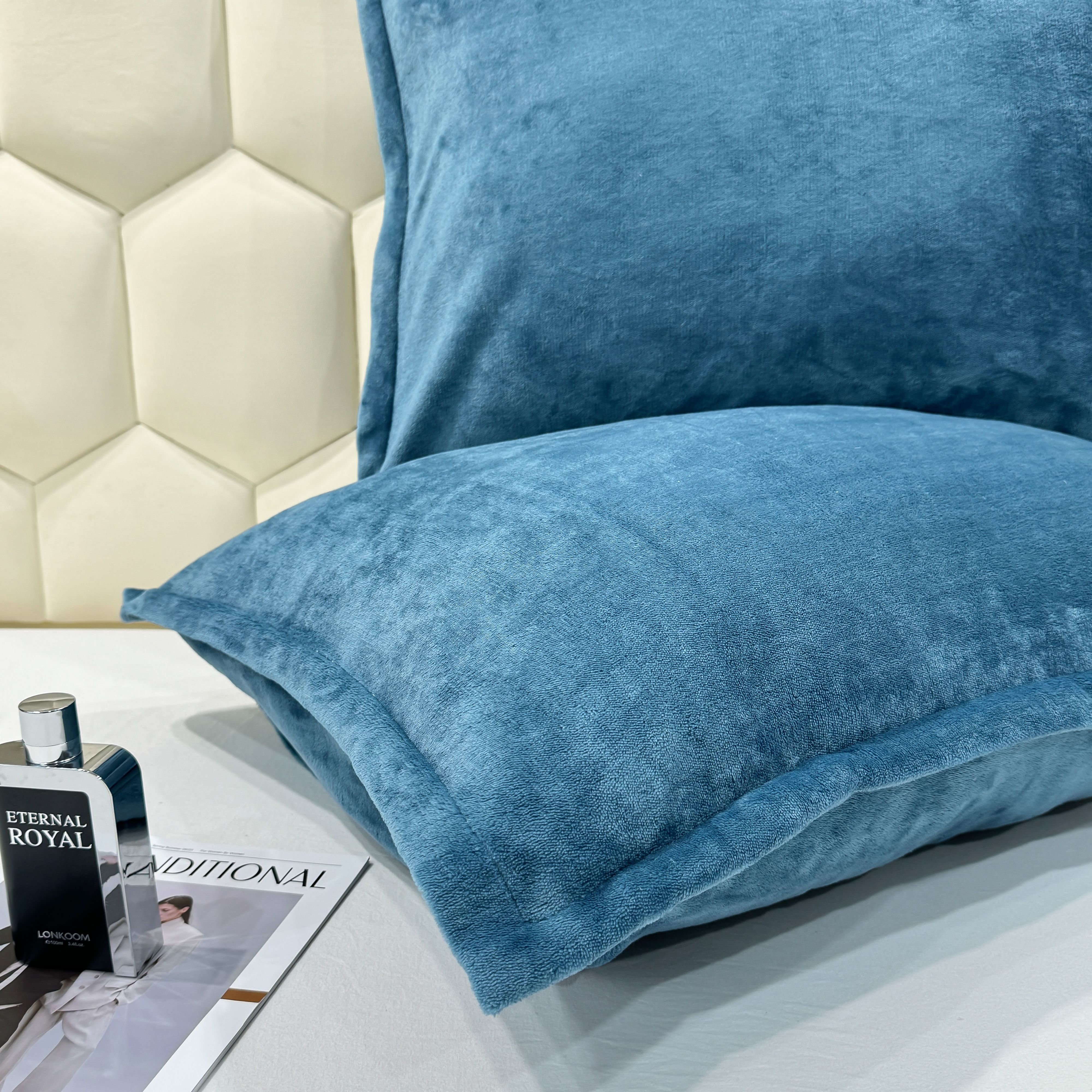 Teddy kussensloop blauw