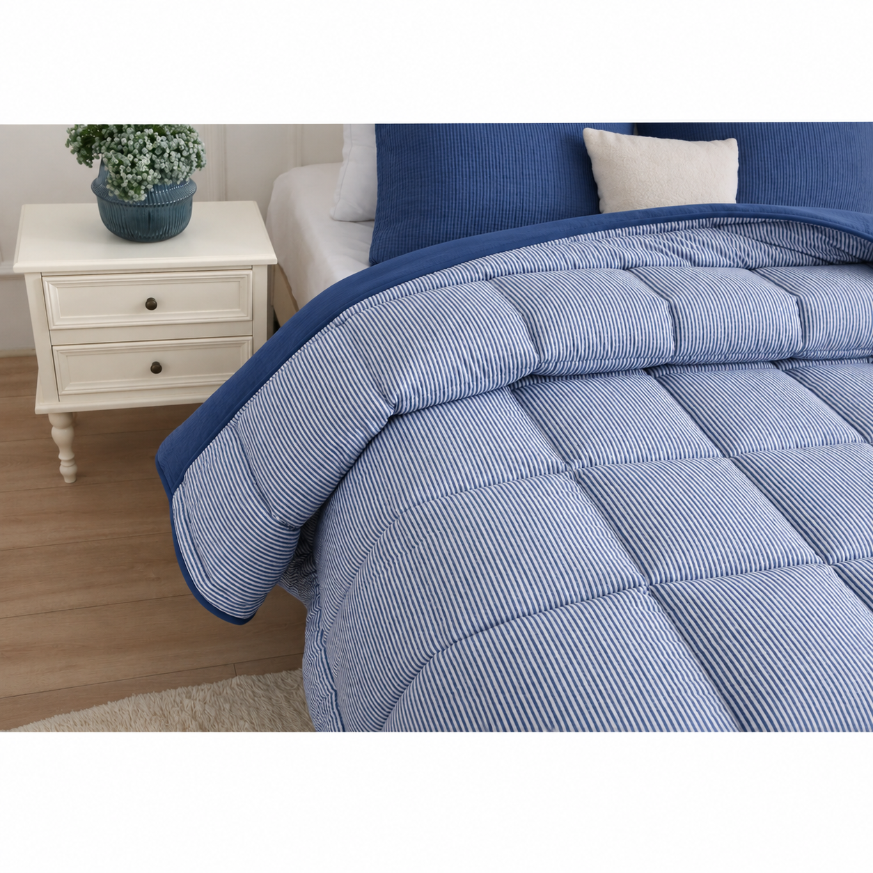 Dekbed met vaste overtrek - gestreept blauw (5)